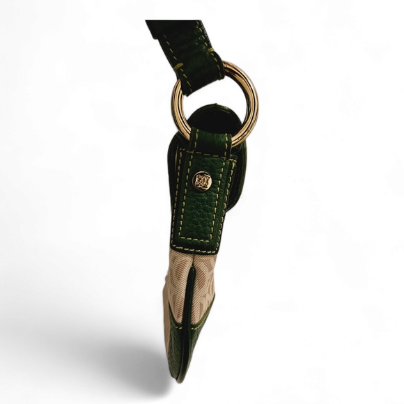 Louis Quatorze Paris Green Monogrammed Leather and Canvas Shoulder Bag. - Picture 7 of 9